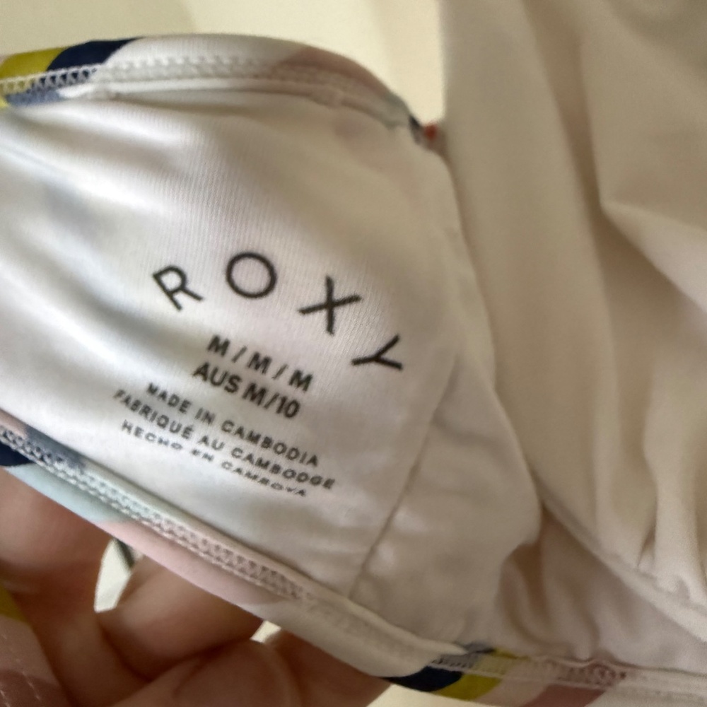 Roxy Striped Bikini Set Medium Cross Back Tie Top… - image 8